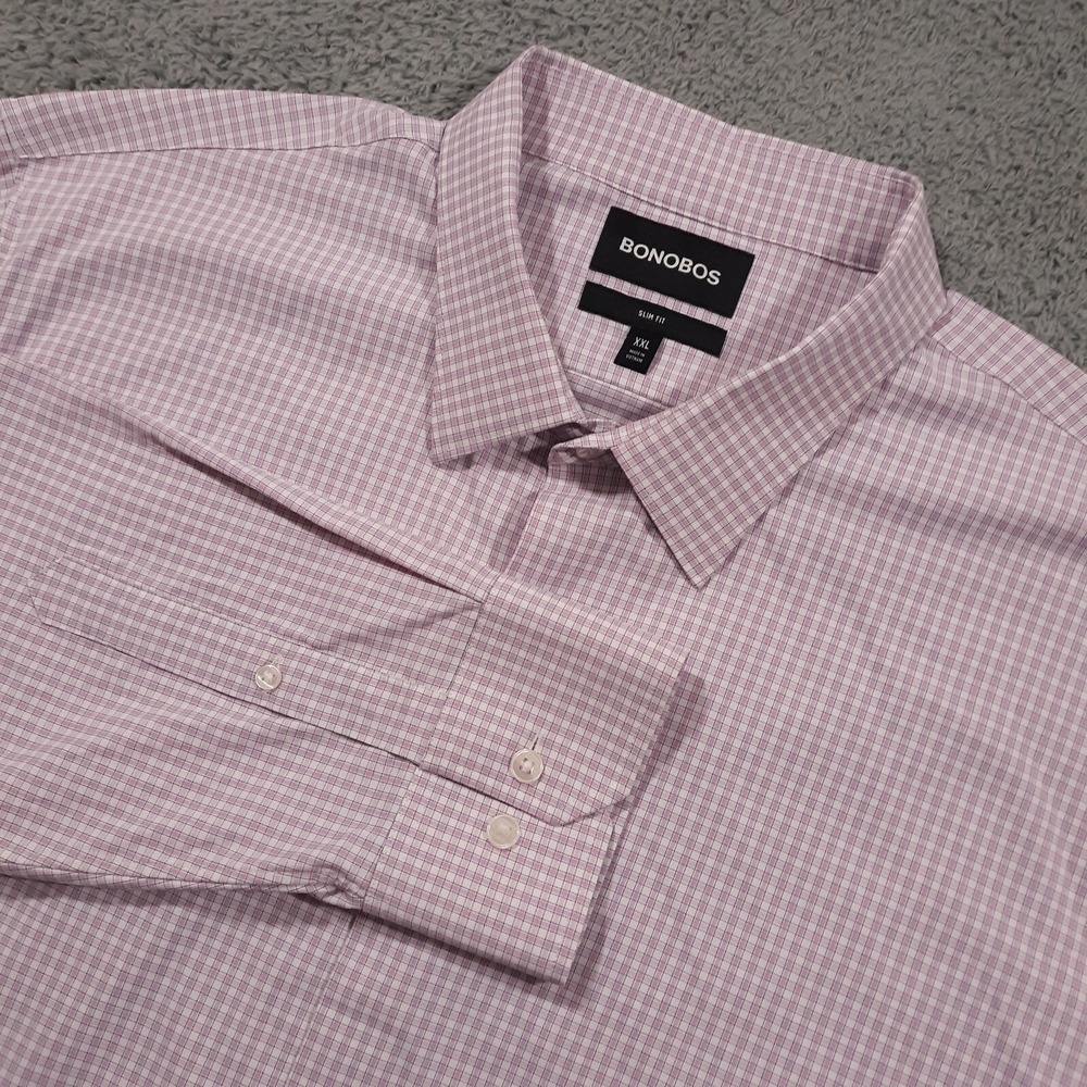 Bonobos Shirt Mens 2XL Slim Fit Pink Stretch Performance Wrinkle Free Nylon